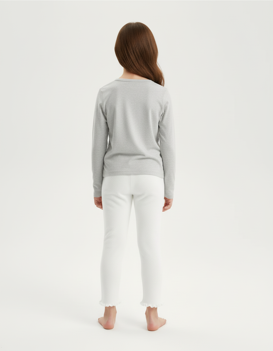 Pantalon Blanc Legging Fille Fleur Scallopé Mignon - Molleton - vue 2