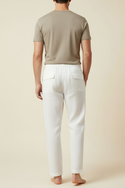 Pantalon Blanc Lin Décontracté Coupe Droite Homme - vue 2