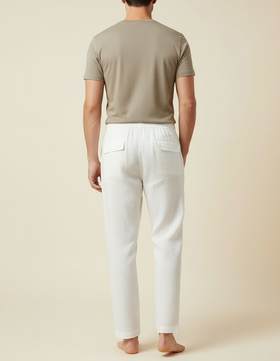 Pantalon Blanc Lin Décontracté Coupe Droite Homme - vue 2