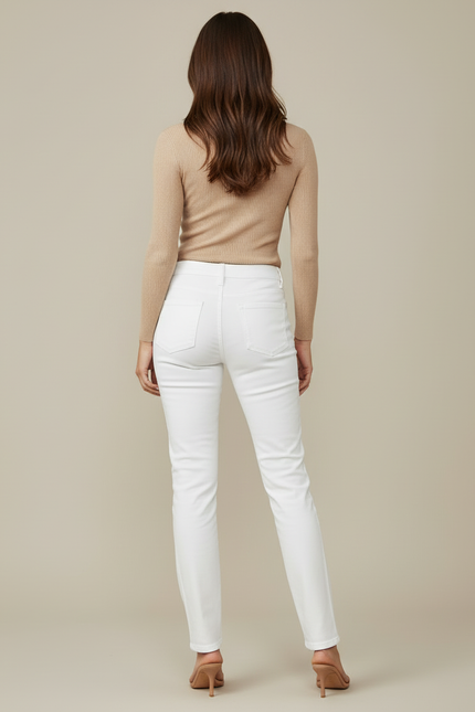 Pantalon Blanc Slim Coton Décontracté Femme Élégant - Jean - vue 2