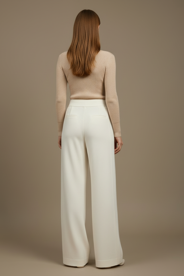Pantalon Blanc Tricoté Ample Taille Haute Drapé - Maille - vue 2