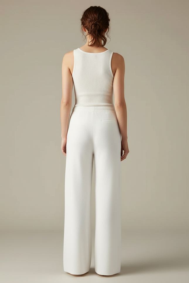Pantalon Blanc Tricoté Large Décontracté Confortable Fluide - Maille - vue 2