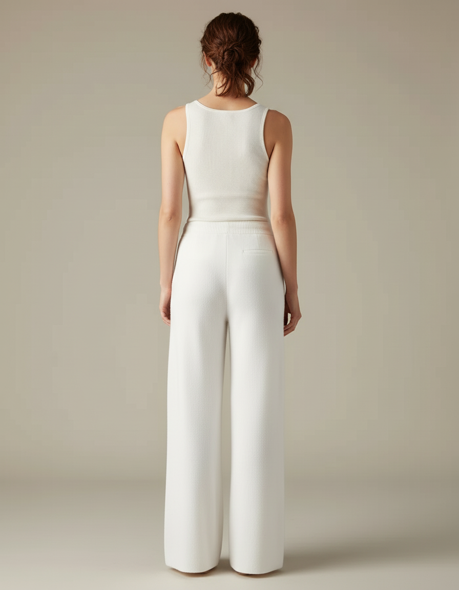 Pantalon Blanc Tricoté Large Décontracté Confortable Fluide - Maille - vue 2