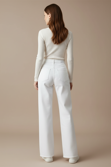 Pantalon Blanc Taille Haute Large Fendu Plissé - Jean - vue 2