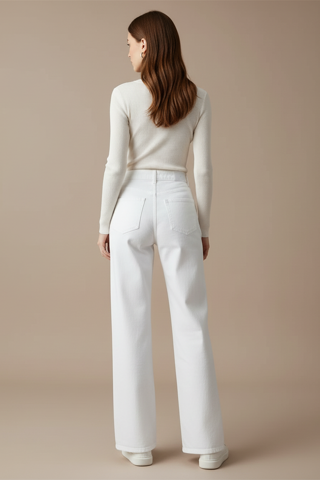 Pantalon Blanc Taille Haute Large Fendu Plissé - Jean - vue 2