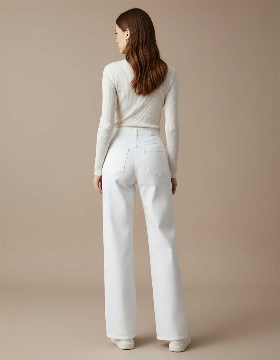 Pantalon Blanc Taille Haute Large Fendu Plissé - Jean - vue 2