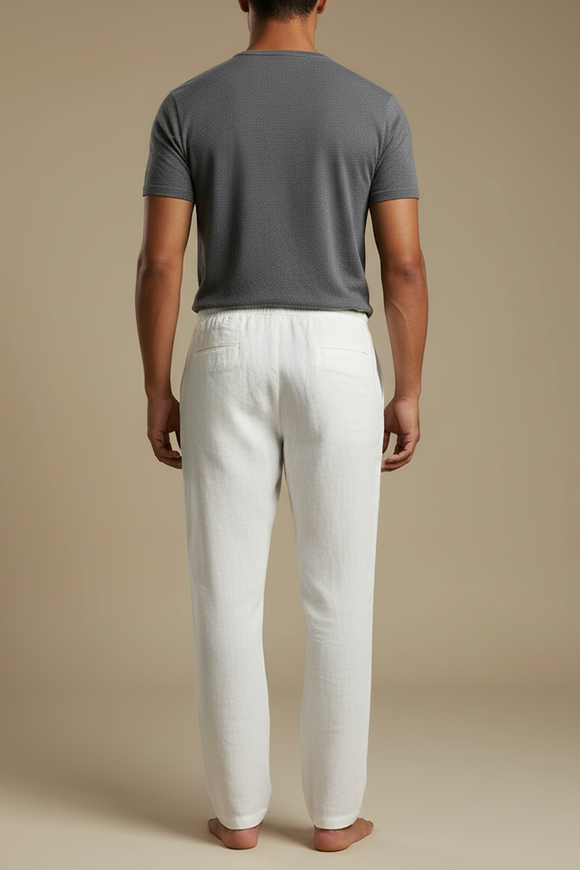 Pantalon Blanc Lin Décontracté Homme Cordon - vue 2