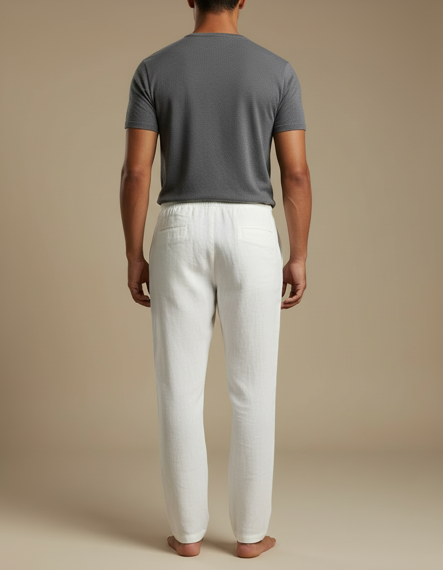 Pantalon Blanc Lin Décontracté Homme Cordon - vue 2