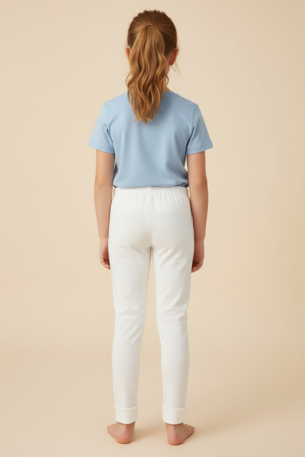 Pantalon Blanc Fille Coton Confortable Brodé Mignon - Molleton - vue 2