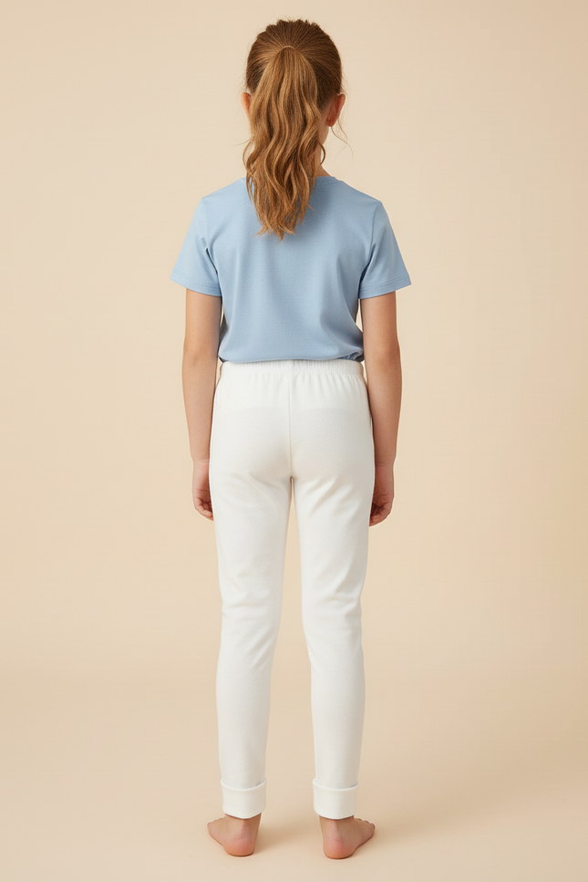Pantalon Blanc Fille Coton Confortable Brodé Mignon - Molleton - vue 2
