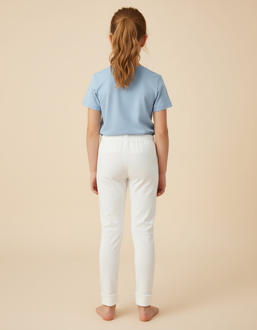 Pantalon Blanc Fille Coton Confortable Brodé Mignon - Molleton - vue 2