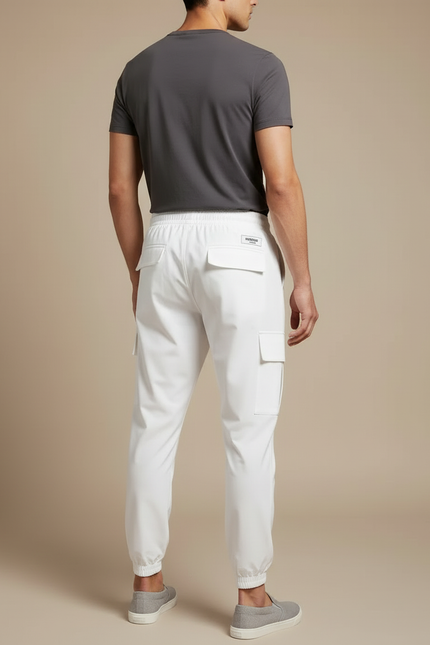 Pantalon Blanc Cargo Streetwear Lettres Imprimées Homme - Polyester - vue 2