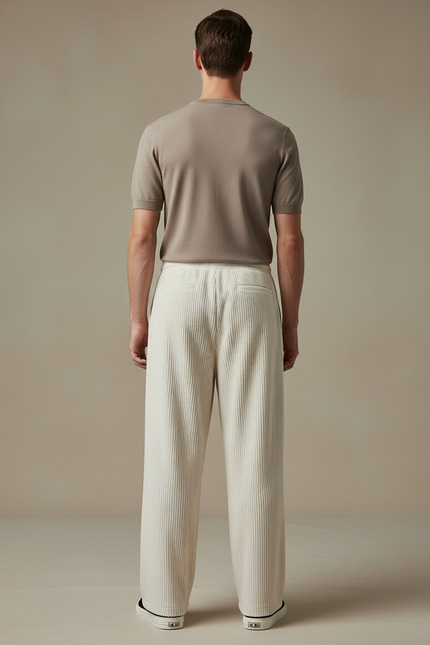 Pantalon Blanc Côtelé Ample Décontracté Homme Cordon - Cordé - vue 2