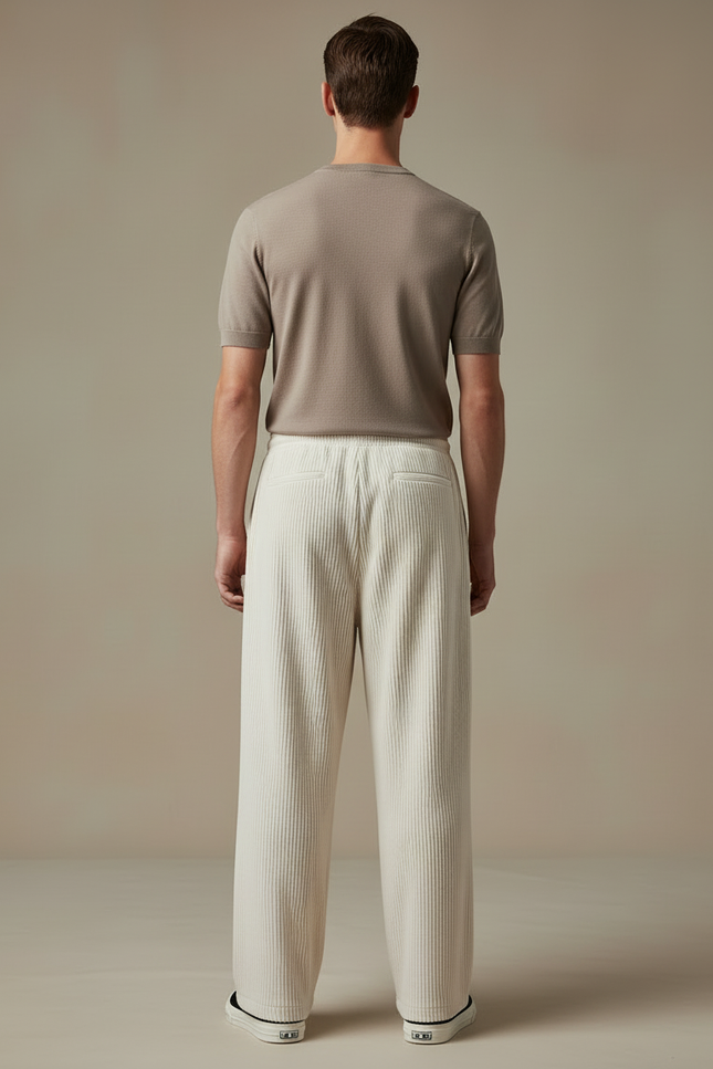 Pantalon Blanc Côtelé Ample Décontracté Homme Cordon - Cordé - vue 2