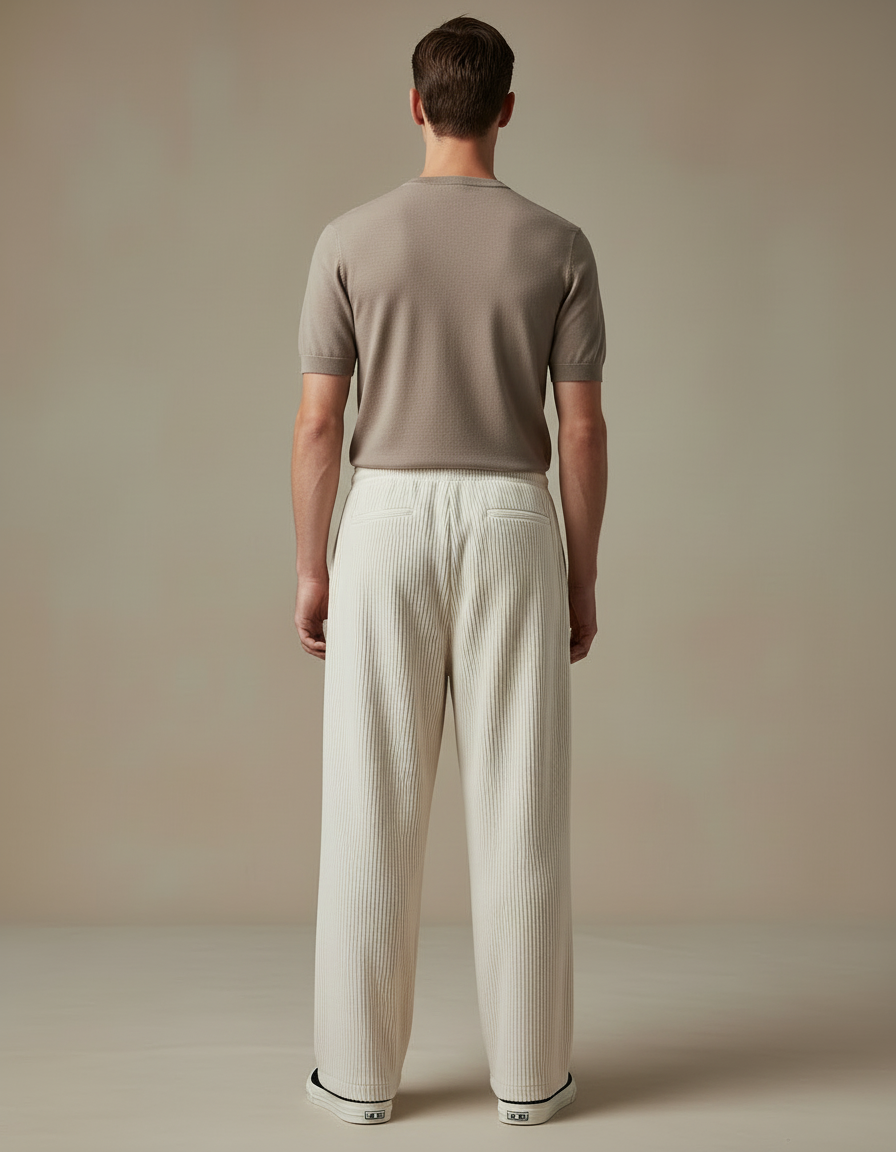Pantalon Blanc Côtelé Ample Décontracté Homme Cordon - Cordé - vue 2