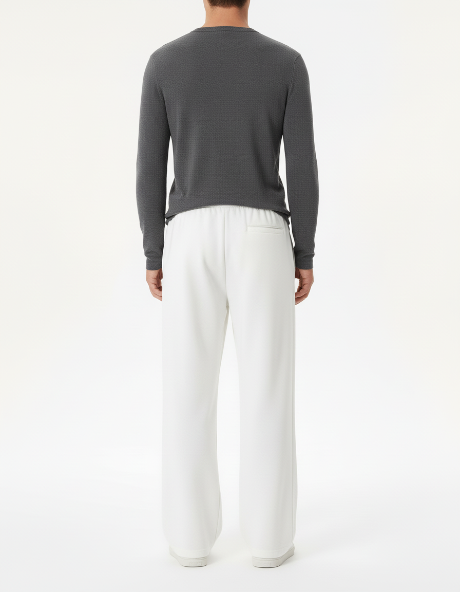 Pantalon Blanc Ample Droit Cordon Décontracté Homme - Molleton - vue 2