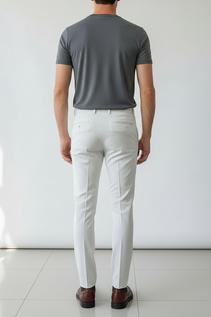 Pantalon Blanc Homme Slim Habillé Élégant Décontracté - Gabardine - vue 2