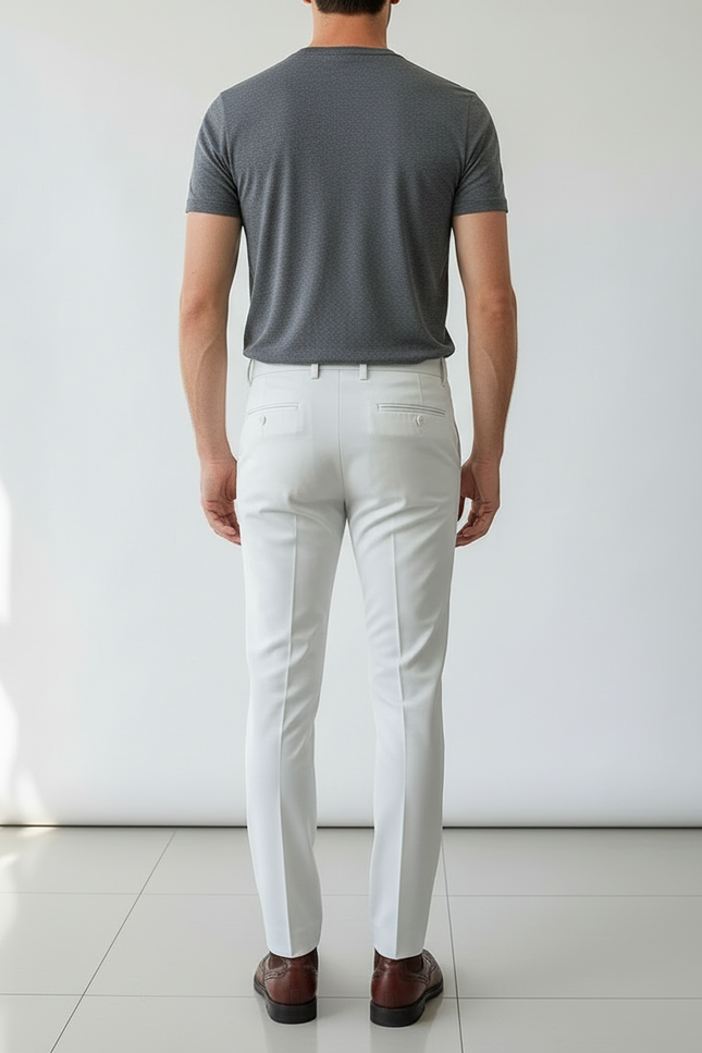 Pantalon Blanc Homme Slim Habillé Élégant Décontracté - Gabardine - vue 2