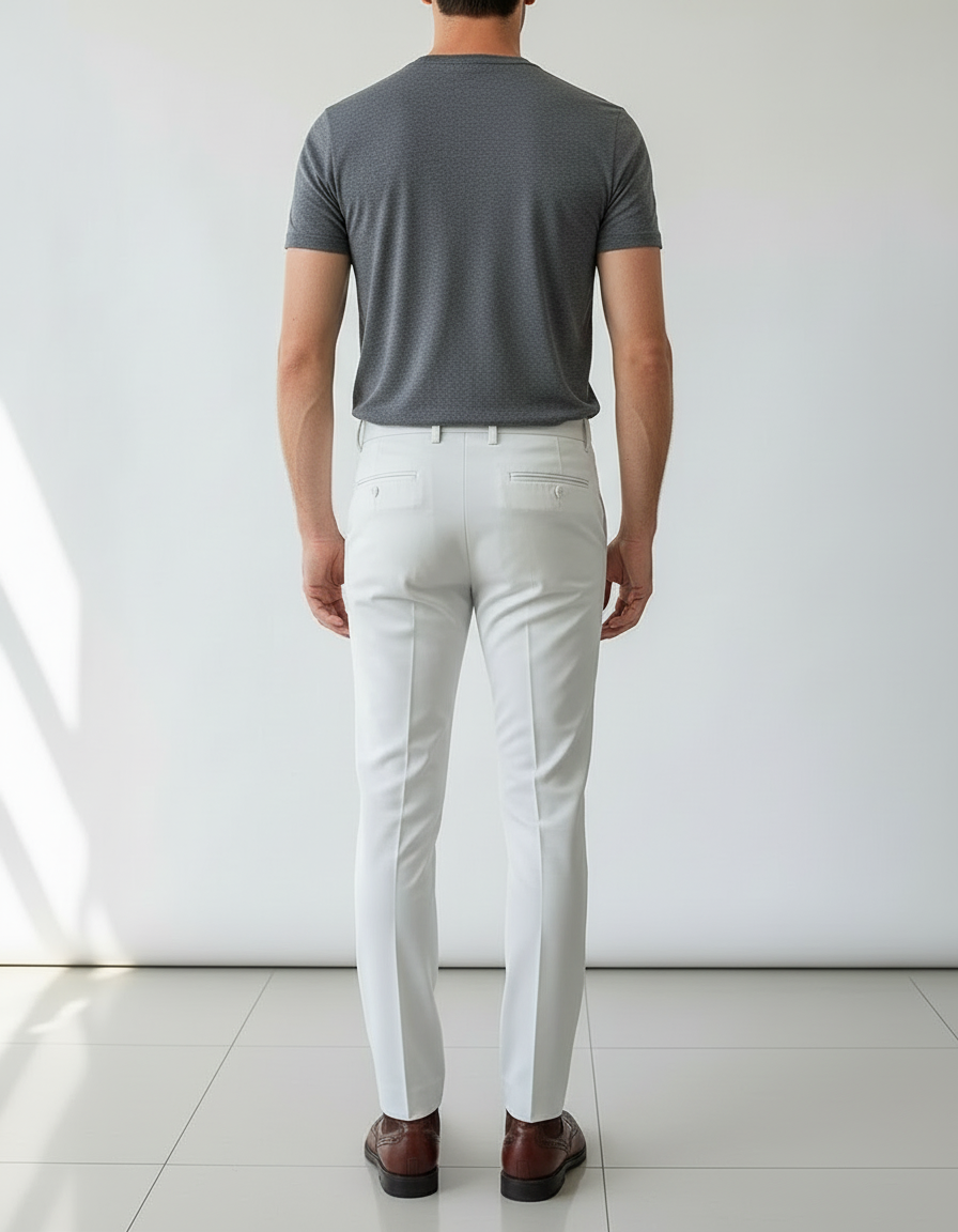 Pantalon Blanc Homme Slim Habillé Élégant Décontracté - Gabardine - vue 2