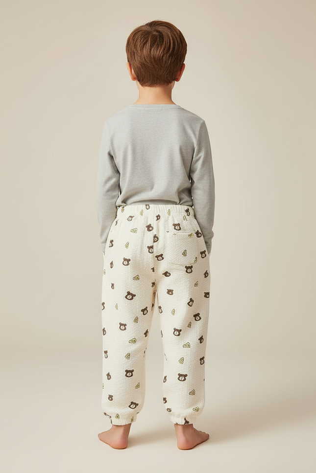 Pantalon Blanc Oursons Mignon Confortable Enfant Coton - Molleton - vue 2