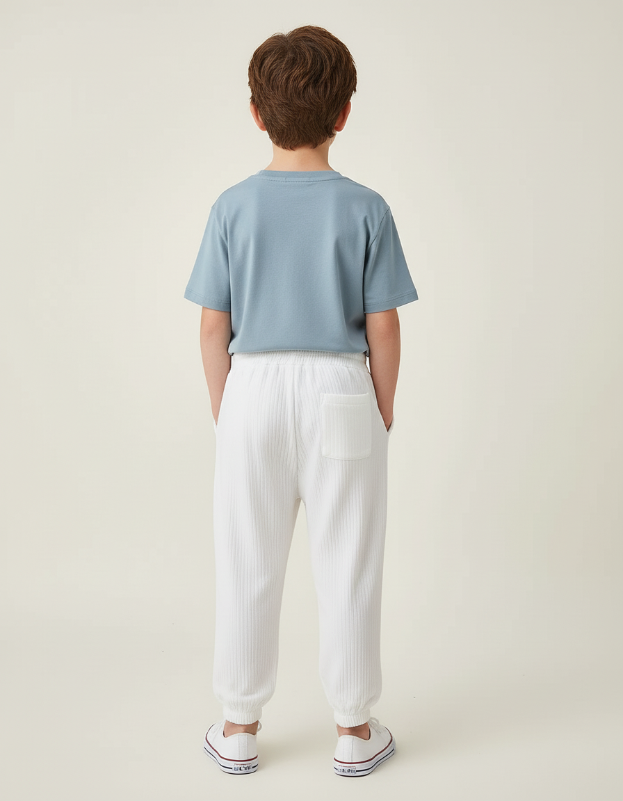 Pantalon Blanc Côtelé Ample Respirant Enfant - Maille - vue 2