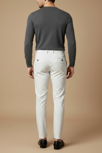 Pantalon Rayé Gris Blanc - Gabardine - vue 2