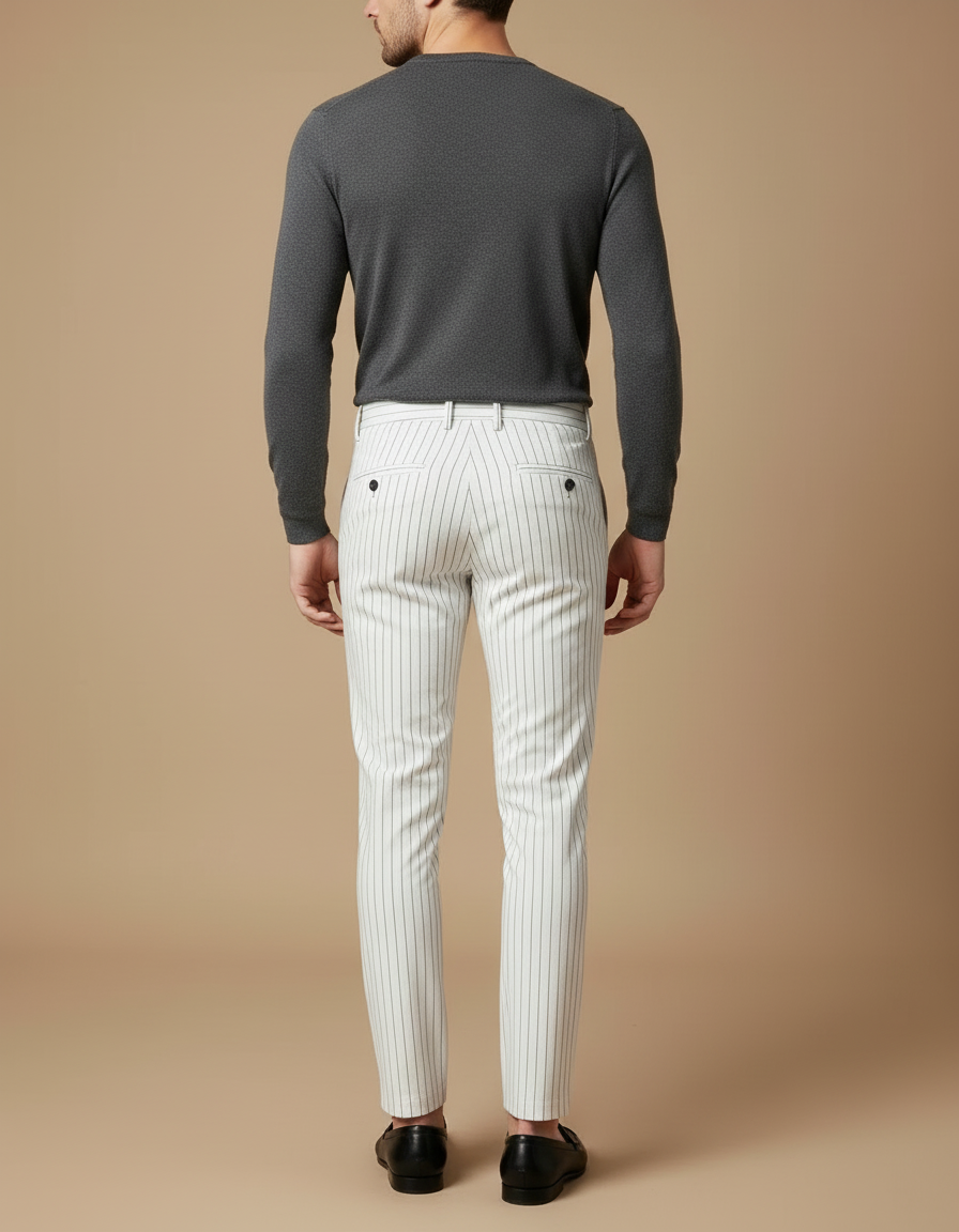 Pantalon Rayé Gris Blanc - Gabardine - vue 2