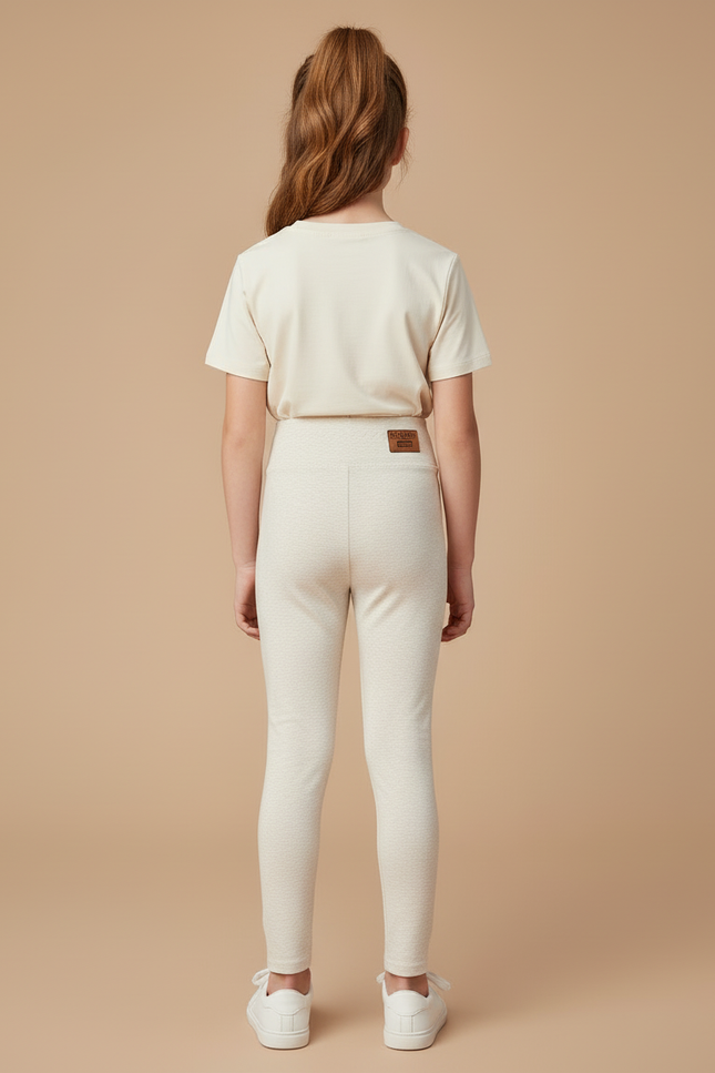 Pantalon Blanc Fille Coton Doux Stretch Confortable - Beige - vue 2