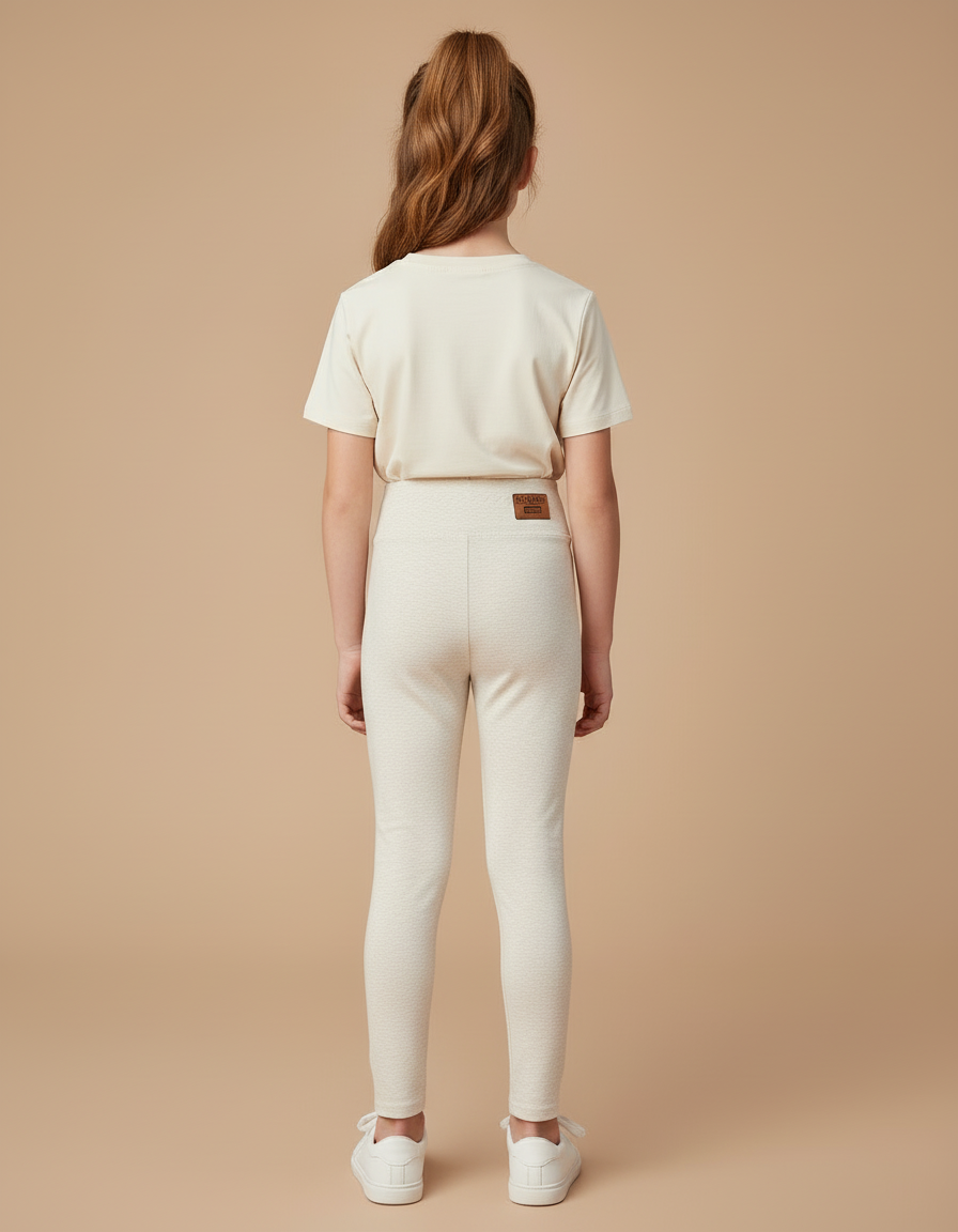 Pantalon Blanc Fille Coton Doux Stretch Confortable - Beige - vue 2
