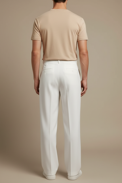 Pantalon Blanc Homme Droit Plissé Ample Décontracté - Gabardine - vue 2