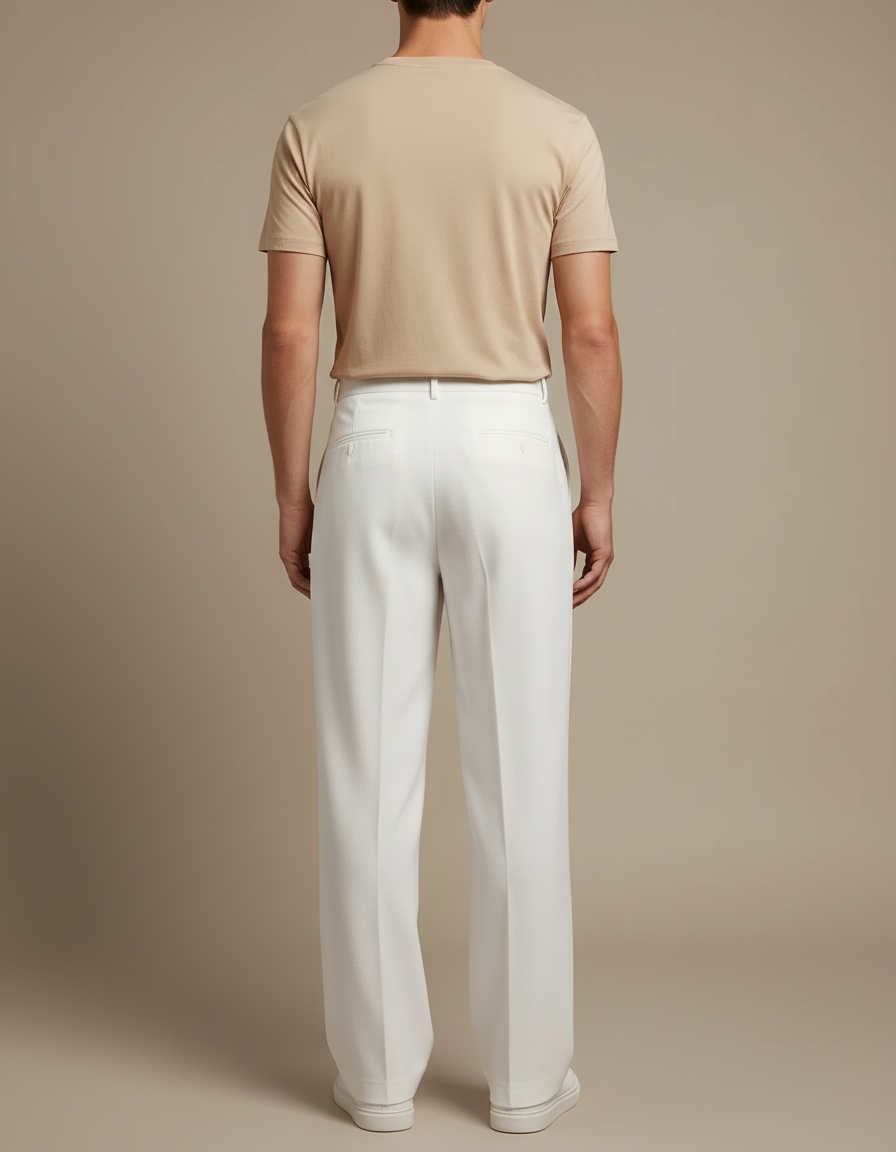 Pantalon Blanc Homme Droit Plissé Ample Décontracté - Gabardine - vue 2