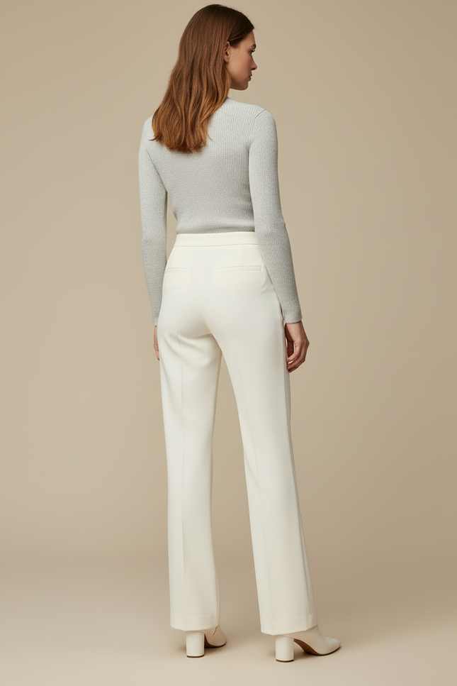 Pantalon Blanc Droit Habillé Évasé Taille Haute - Polyester - vue 2