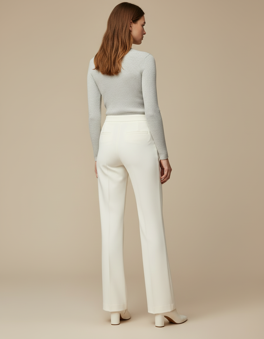 Pantalon Blanc Droit Habillé Évasé Taille Haute - Polyester - vue 2