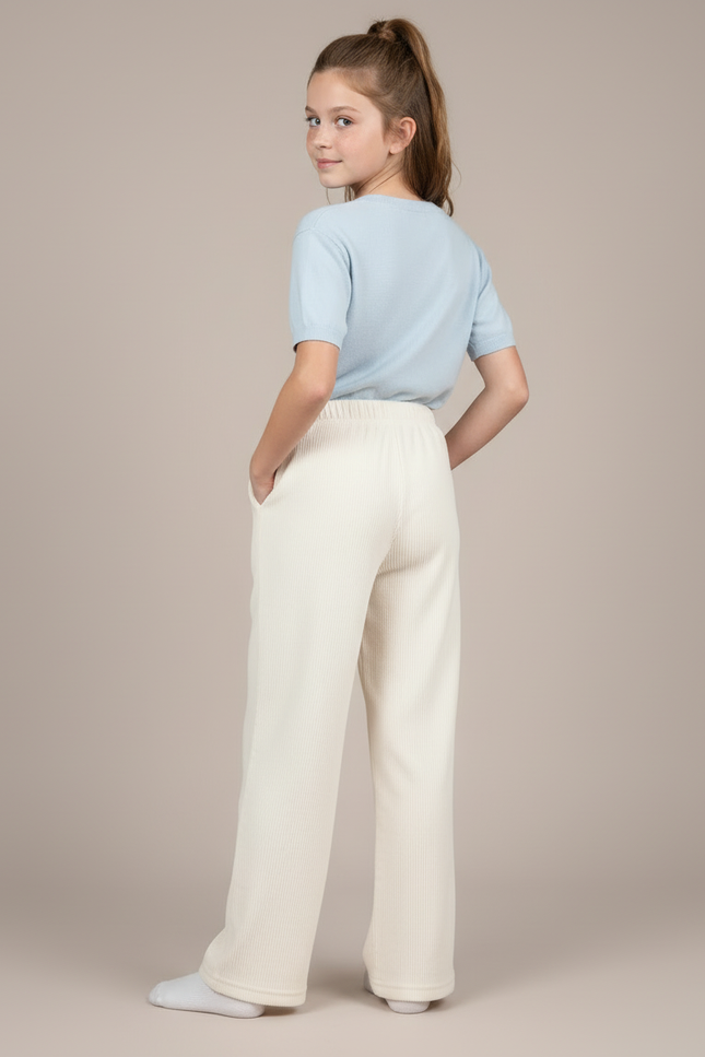 Pantalon Blanc Côtelé Ample Décontracté Enfant Doux - Beige Cordé - vue 2