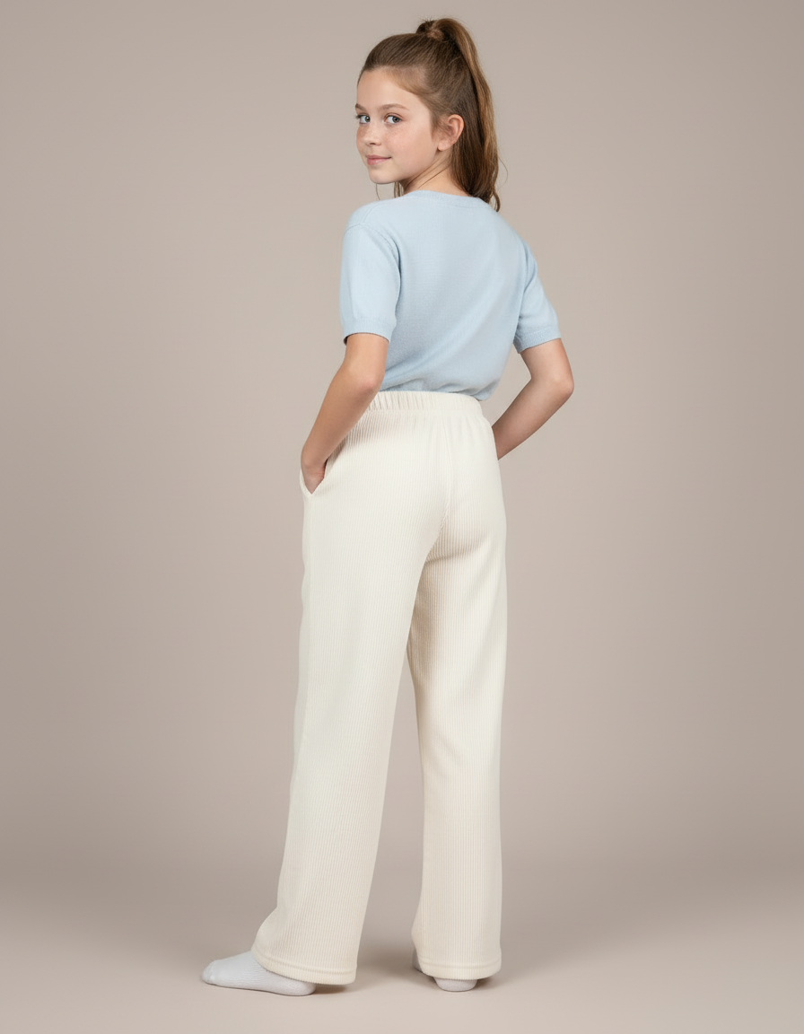 Pantalon Blanc Côtelé Ample Décontracté Enfant Doux - Beige Cordé - vue 2