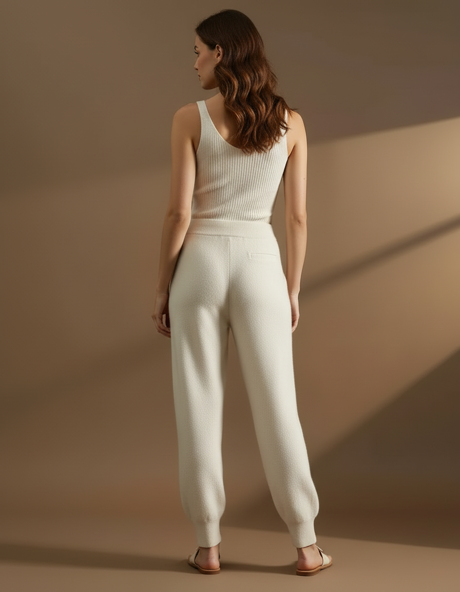 Pantalon Blanc Tricoté Ample Confortable Doux Femme - Beige Maille - vue 2