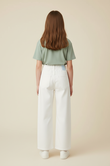 Pantalon Blanc Fille Ample Taille Haute Coton - Jean - vue 2