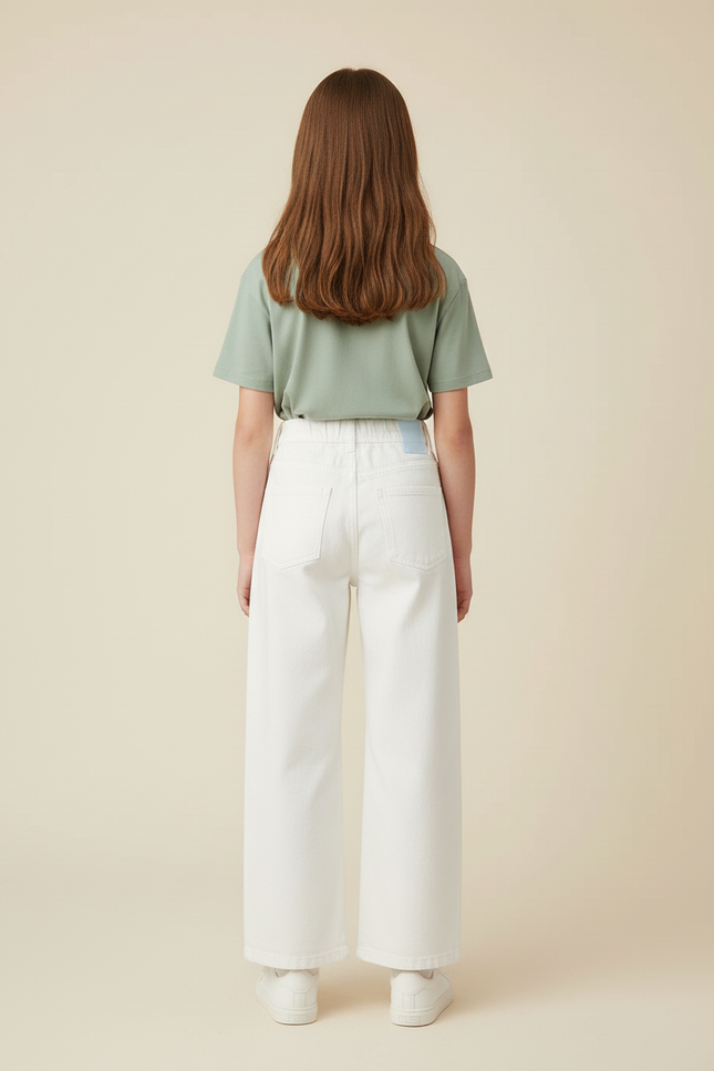 Pantalon Blanc Fille Ample Taille Haute Coton - Jean - vue 2
