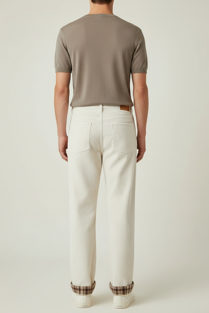 Pantalon Blanc Côtelé Plaid Décontracté Homme - Cordé - vue 2