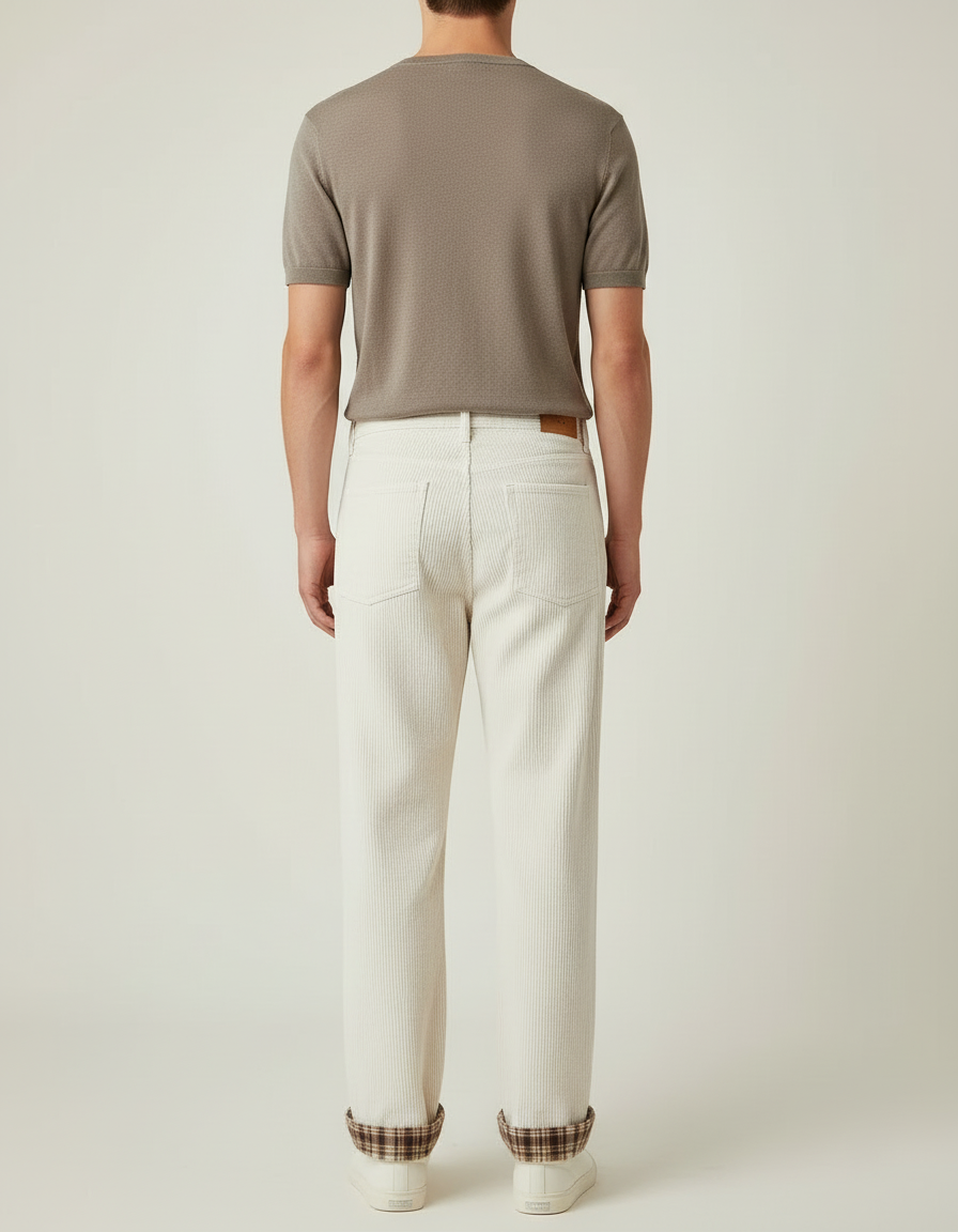 Pantalon Blanc Côtelé Plaid Décontracté Homme - Cordé - vue 2