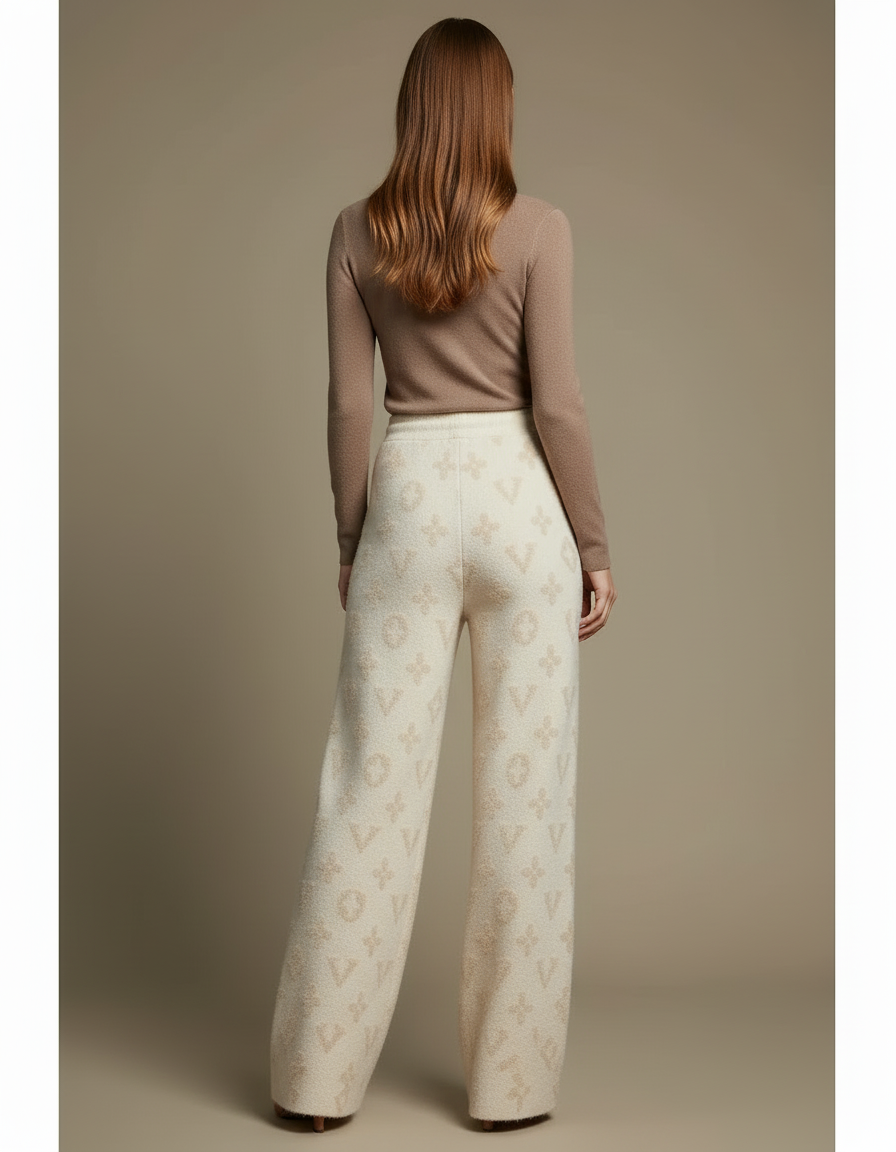 Pantalon Blanc Molletonné Jacquard Ample Décontracté Fluide - vue 2