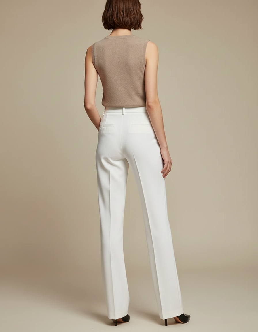 Pantalon Blanc Coupe Droite Taille Haute Élégant - Polyester - vue 2