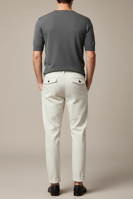Pantalon Blanc Homme Décontracté Léger Coton Coupe Droite - vue 2