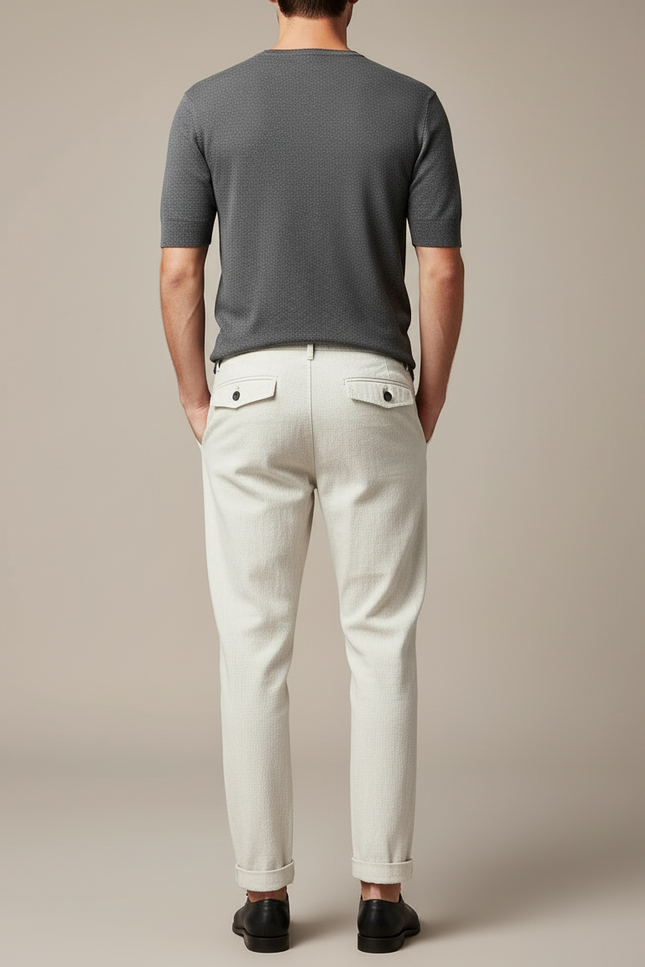 Pantalon Blanc Homme Décontracté Léger Coton Coupe Droite - vue 2
