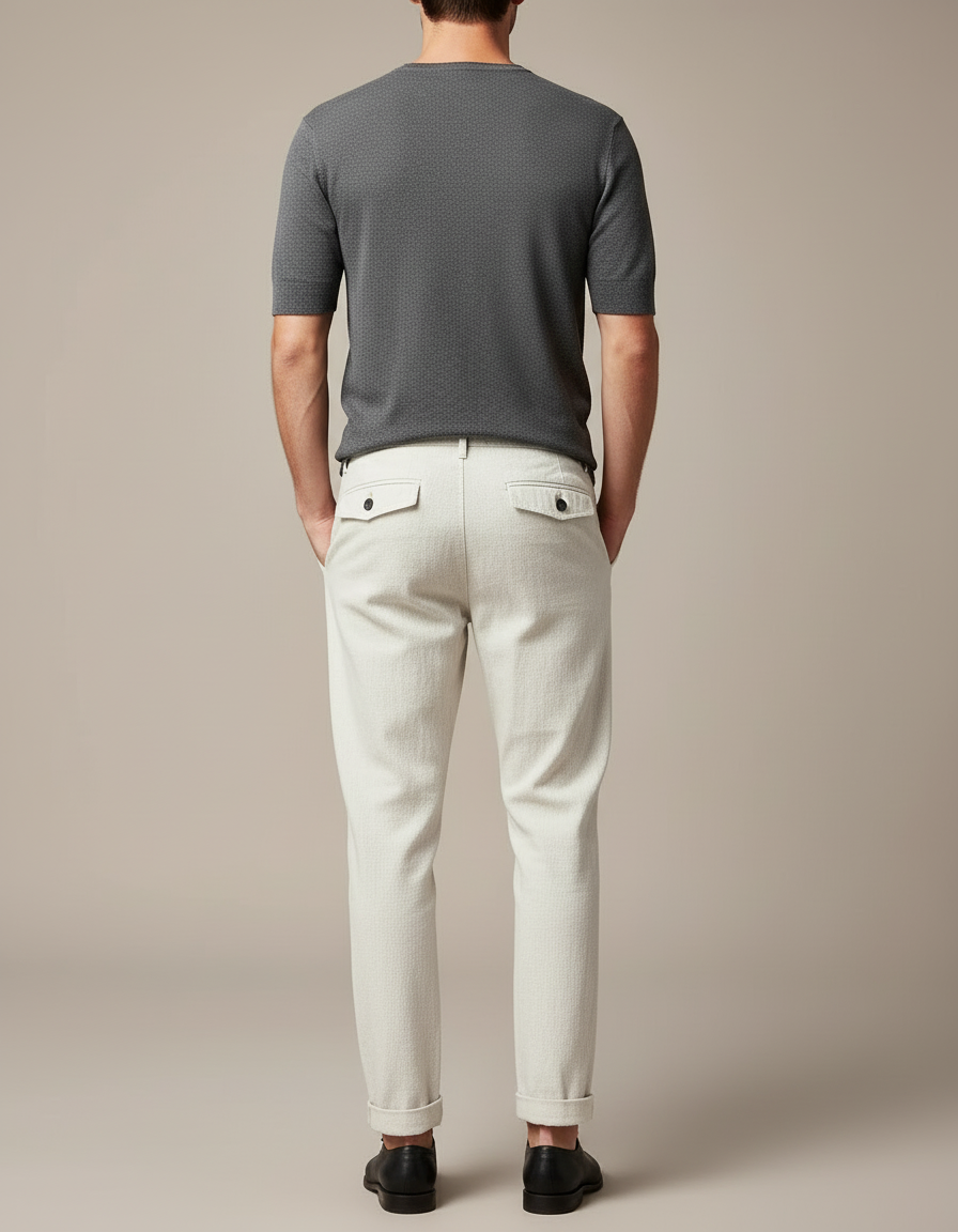 Pantalon Blanc Homme Décontracté Léger Coton Coupe Droite - vue 2