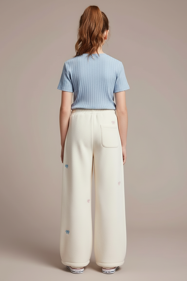 Pantalon Blanc Ample Brodé Doux Hiver Enfant - Molleton - vue 2