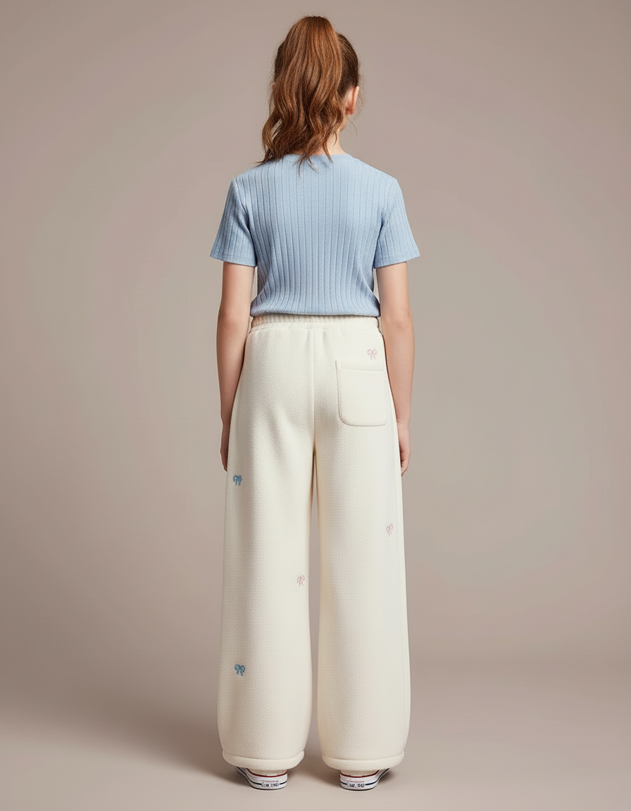 Pantalon Blanc Ample Brodé Doux Hiver Enfant - Molleton - vue 2