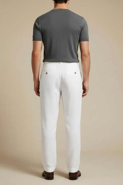 Pantalon Blanc Lin Plissé Droit Homme Décontracté - vue 2