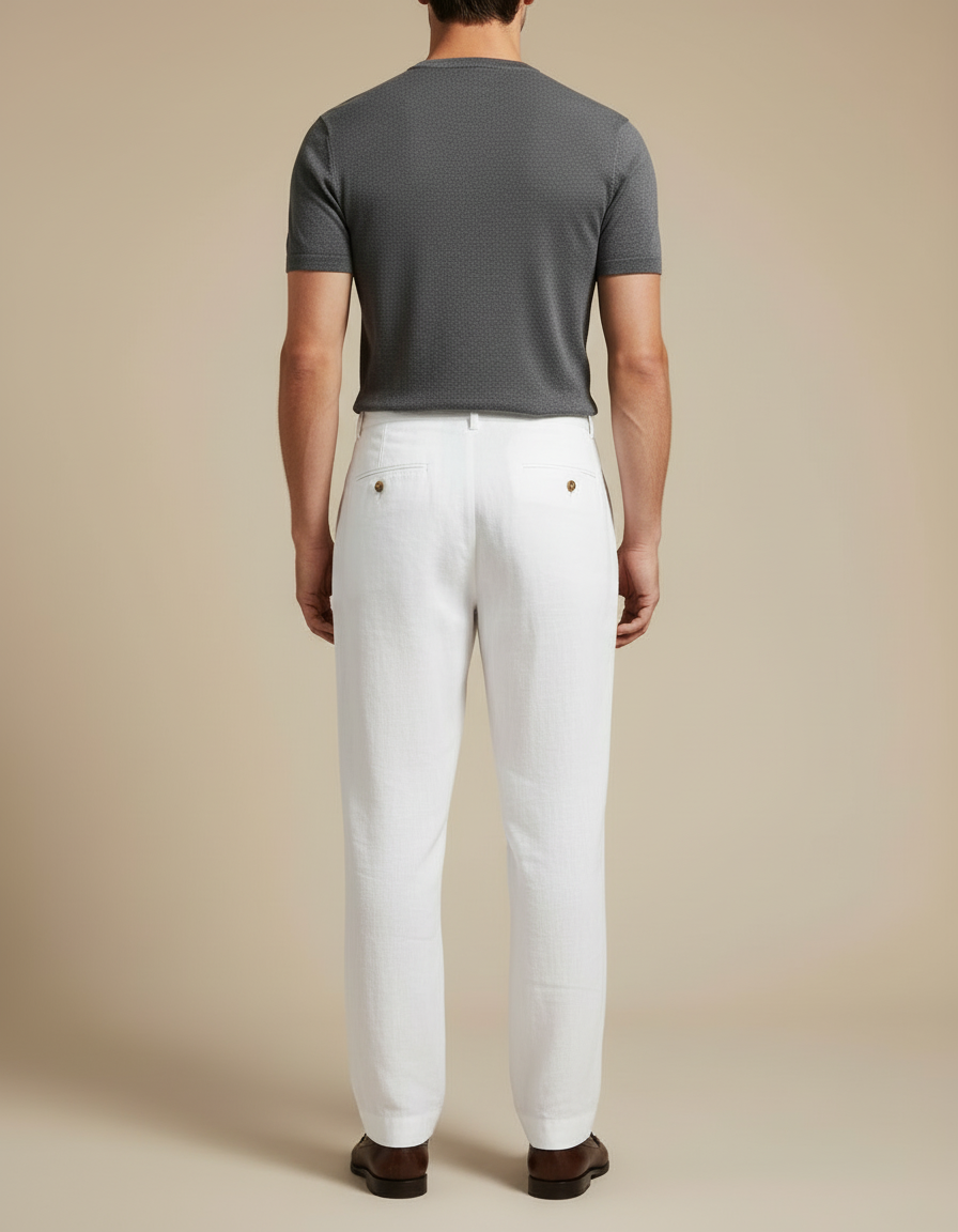 Pantalon Blanc Lin Plissé Droit Homme Décontracté - vue 2