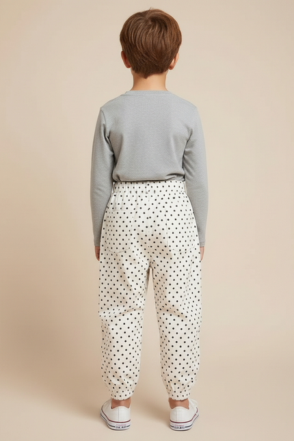 Pantalon Blanc À Pois Noir Ample Confortable Enfant - Cordé - vue 2